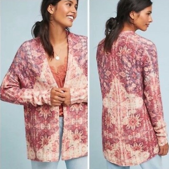 Anthropologie Akemi & Kin Laurel Canyon printed cardigan open front wool blend S - Picture 1 of 12